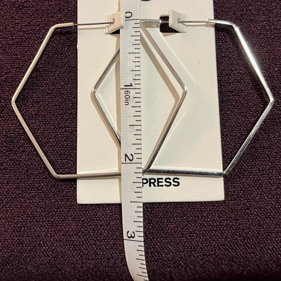 Express Silver Hexagon Hoop Earrings - New With Tags - Picture 4 of 5